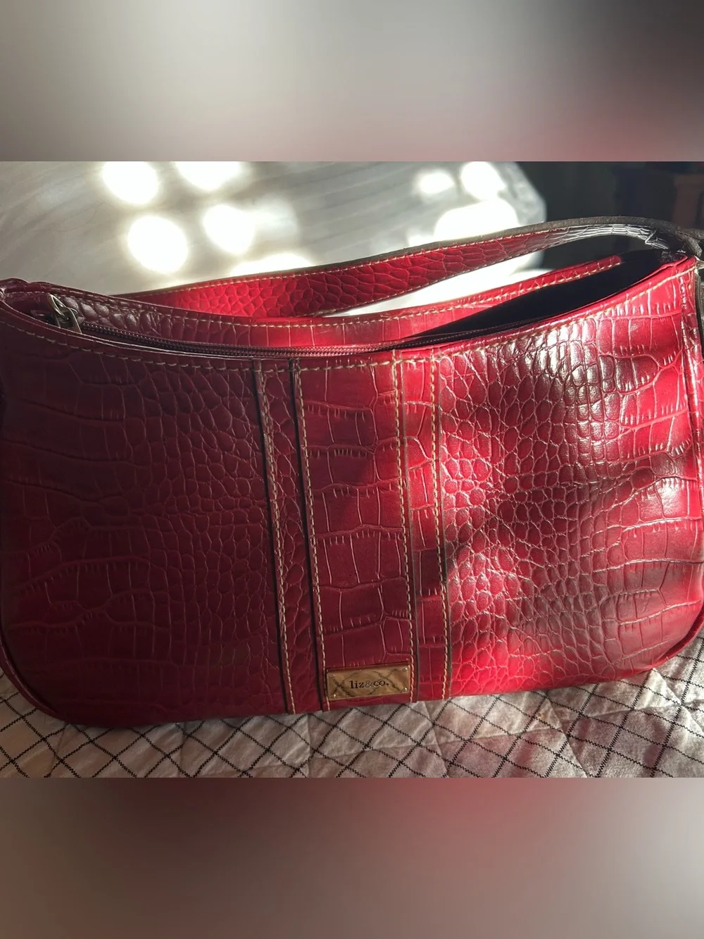 Liz & Co. Deep Red Croc-Embossed Shoulder Bag 10.5” strap drop. 11”x5.5”deep.